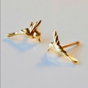 Cute Gold Color Humming Bird Stud Earrings